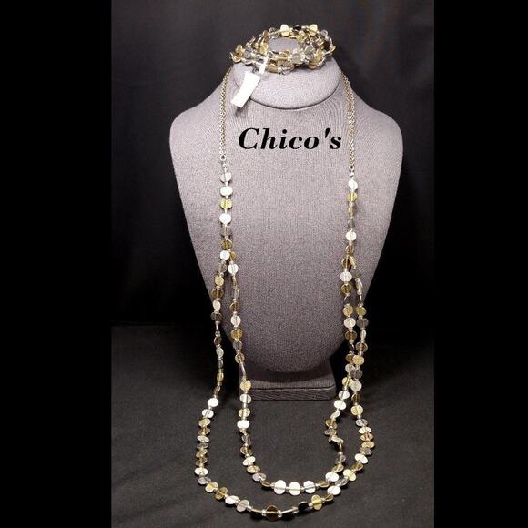 Chico's Long Two Strand Necklace Matching 5 Stretch Bracelets, NWT, 39 Inches - Picture 2 of 9